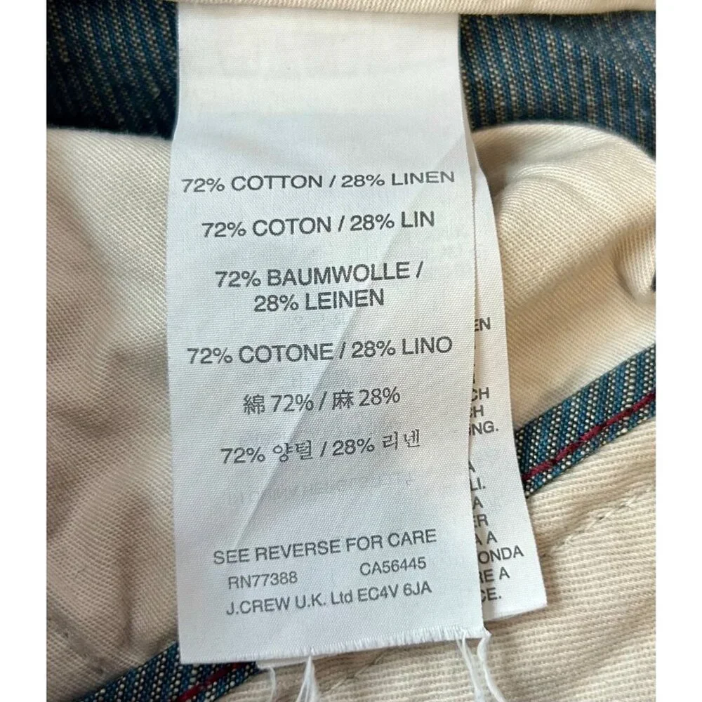 J. Crew 484 Blue Linen Blend Slim Pants cotton coastal preppy